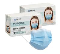 general merchandising Masques chirurgicaux bleus 100 pièces - 3 plis BFE ≥98% Type IIR - élastiques auriculaires confortables - norme EN 14683 - haute filtration respirante