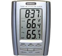 General Tools DTH850 Thermomètre et horloge pour intérieur/extérieur avec affichage de l'humidité Bleu clair