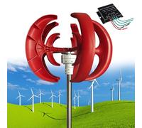 Générateur d'éolienne 12 000 W - Axe vertical 5 pales - 12 V/24 V/48 V - Aimant permanent 3 phases AC - Contrôleur MPPT - Idéal pour les systèmes solaires éoliens hybrides - Rouge, 24 V
