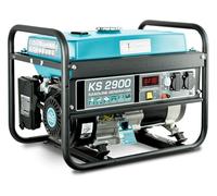 Générateur essence KS 2900, 2900 W max, 2x16A (230 V), 12 V, AVR, protection surcharge/court-circuit, indicateur huile bas, affichage LED (Hz, V, heures).