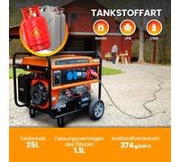 EXTRALINK EGH-5500 Groupe électrogène hybride à gaz GPL CNG 5,5 kW 3F 5000 W Capacité du réservoir 25 l Système de protection contre les surcharges Easy Start 2 x AC 230 V