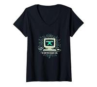 Génération X : Nous Avons Fait Internet Cool Ordinateur rétro T-Shirt avec Col en V, Femme, Noir, XL