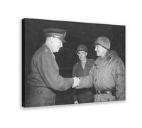 Généraux Dwight Eisenhower et George Patton et Omar Bradley à Bastogne Belgique Impression sur toile et décoration murale moderne pour chambre familiale D