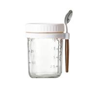 Generchin 1 Pièces Récipient de Tasse de Déjeuner Pot de Farine D'Avoine Hermétique avec Couvercle et Cuillère Tasse de Farine D'Avoine Portable pour Salades Céréales Blanc