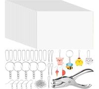 Generchin 146 Pièces de Feuilles de Plastique Thermorétractables, Kit d'art Rétractable, 20 Pièces Porte-Clés Papier pour L'Artisanat, L'Empreinte de la Main, Le Marquage de la Fête Mères
