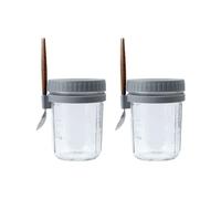 Generchin 2 Pièces Récipient de Tasse de Déjeuner Pot de Farine D'Avoine Hermétique avec Couvercle et Cuillère Tasse de Farine D'Avoine Portable pour Salades Céréales Haute Qualité Gris