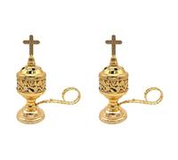 Generchin 2X Brûleur D'Encens au Charbon de Bois Porte-Encens Doré Charbon de Bois pour Brûleur D'Encens Encensoir Brûleur D'Encens Catholique Brûleur D'Encens