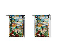 Generchin 2X Drapeau de Jardin Libellule en Verre Style Fleurs Drapeau de Jardin Vertical Double Face Rustique en Toile de Jute pour Décoration Extérieure