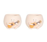 Generchin 2X Pot de Jardinière en Forme de Souriant avec Trou de Drainage, Résine pour Chaîne de Plantes, Pots Succulents de Guitare Uniques pour L'Intérieur