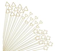 Generchin 30 Bâtons de Porte-Cartes à Fleurs Dorées, Pics Floraux en Fil Métallique de 12 Pouces, Porte-Cartes à Fleurs Dorées, Triangle, Cœur, Étoile
