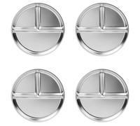 Generchin Assiettes en Acier Inoxydable pour Enfants, 4 Paquets, Assiettes Divisées de Contrôle des Portions de 9 Pouces pour Adultes Bariatriques, Perte de Poids Diabétique
