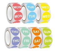 Generchin Autocollant 7 Jours de la Semaine, Étiquettes de Rotation des Aliments Rondes de 1 Pouce - 3500 Autocollants de Date pour Contenants Alimentaires (7 Rouleaux)