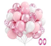 Generchin Ballons Roses et Blancs de 30 Cm, 60 Confettis pour Décoration de Fête d'anniversaire Bohème