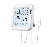 Generchin Capteur de Température et D'Humidité WiFi Tuya Alimenté par USB avec Affichage Rétroéclairé, Compatible avec L'Application Life, Thermostat Intelligent.