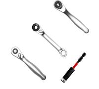 Generchin Ensemble de 4 Mini Clés à Cliquet et Porte-Embouts liquet à Entraînement 1/4 ouille Réversible à Dégagement 72 Dents