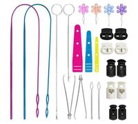 Generchin Ensemble D'Enfileur de Cordon Flexible avec Boucle de Couture en Acier Inoxydable, Crochet, Pince à Épiler, Verrouillage du Cordon