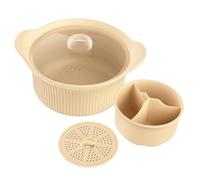 Generchin Grand Pot à Micro-Ondes avec Poignée et Couvercle, Cuiseur Vapeur en Silicone de 42 Oz en 3 Compartiments pour Aliments pour Bébés/pour Légumes Beige.