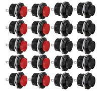 Generchin Interrupteur bouton-poussoir instantané 16 mm Rouge Métal | 10 interrupteurs rouges et 10 noirs, 3 A 250 V CA, Ø16 mm, métal et plastique, réarmement automatique.
