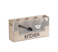 Generchin Porte-Ustensiles de Comptoir de Cuisine en Métal Associé à Un Organiseur de Couverts en Bois, 4 Compartiments pour Spatule, Couverts, Environ 29,5 X 8 X 15 Cm, Blanc