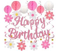 Generchin pour la Décoration d'anniversaire des Femmes et des Filles, Bannière Anniversaire Pré-Assemblée avec Boule en Nid d'abeille pour Les Décorations de Fête des Femmes et des Filles.