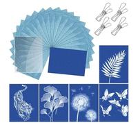 Generchin Pour les Travaux Manuels D'Impression, Kit de Papier Cyanotype A4 de 32 Pièces Comprenant Du Papier D'Art Sensible à la Lumière, un Panneau en Acrylique et des Clips.