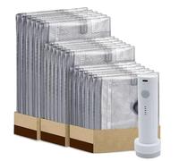 Generchin Vacuum Travel Bags with Rechargeable Pump, 12-Pack, 3 Sizes S/M/L | Powered by built-in battery and USB charging, compresses up to 90 bags per charge for long world travels and zipper.