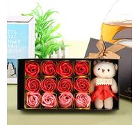 Generic 12 Ours en Peluche de Savon à Fleurs de Roses, Cadeau Romantique pour la Saint-valentin, la Fête des Mères, avec Boîte (dégradé rouge)