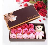 Generic 12 Ours en Peluche de Savon à Fleurs de Roses, Cadeau Romantique pour la Saint-valentin, la Fête des Mères, avec Boîte (dégradé rose)
