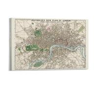Generic 1853 London New Plan Retro Map Impression sur toile en niveaux de gris, carte historique, 20,3 x 30,5 cm