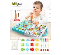 Generic 188 Pièces Perceuse électrique Blocs de Construction Animaux Plantes Jeux de Puzzle Créatifs pour Enfants Jouets d'apprentissage STEM, Bords Lisses Tournevis de Simulation de Conception