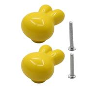 Generic 2 Pièces Bouton de Meuble Poignée de Tiroir Bouton D'Armoire Poignée de Placard En Forme de Lapin Adorable En Céramique et Laiton Approprié pour La C, Jaune