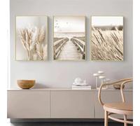 Generic 3 Affiche Murale Beige Tableau Pampas Grass Sage Mer Paysage Deco Murale Poster Herbes de la Pampa Photo Nature Paysage Impression sur Toile Beige Affiche Decoration Murale Boheme 30x40cm