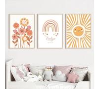 Generic 3 Affiches Prenom Personnalisé Bebe Poster Bohème Arc en Ciel Soleil Fleurs Tableau Boho Décoration Chambre Enfant Garçon Fille Cadeau 30x40 cm sans Cadre
