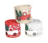 generic 3 Rouleaux de Ruban de Noël à Bords Filaires avec Aiguille Fixe, Ensemble de Ruban Artisanal texturé en Toile de Jute, Ruban en Toile de Jute Multicolore pour Nœuds de