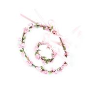 Generic Accessoire Coiffure Fête Fleurie Rose, Couronne de Fleurs Artificielles Style Nature, Bracelet Floral Assorti, Léger et Décoratif pour Soirées Cosplay et Photos