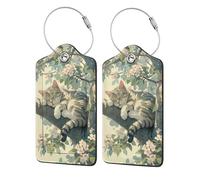 Generic Adorable étiquette de bagage en cuir et acier inoxydable imprimé chat pour sac de voyage valise