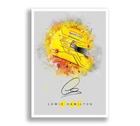 Generic Affiche photo encadrée avec autographe de casque de Lewis Hamilton 2024 Mercedes F1 (affiche A4 uniquement)