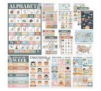 Generic Affiches éducatives pour enfants - 18 feuilles de l'alphabet de style bohème ; décoration préscolaire colorée pour salles de classe, garderies et salles de jeux.