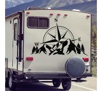 Generic Autocollant Boussole De Camping-Car Avec Montagnes En Vinyle Pour Capot De Voiture Et Fenêtres, Autocollant D'Exploration En Plein Air Pour Camping Et Voyages En Voiture