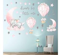 Generic Autocollants Muraux en Vinyle en Forme D'éléphant, Autocollants Muraux en Forme D'éléphant pour Chambre D'enfant, avec Lune Rose, étoile, Ballon à Air Chaud, Motif Dream B