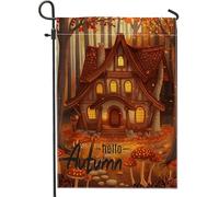 generic Automne Lodge Drapeaux verticaux en pierre avant et arrière-cour 30,5 x 45,7 cm double face pour extérieur, petits drapeaux de maison en lin Hello Autumn Champignon, drapeaux de maison, porche