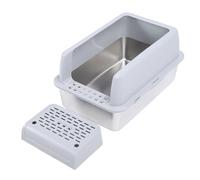 Generic Bac à Litière Extra Large en Acier Inoxydable pour Chat, Design Semi-fermé Anti-éclaboussures pour Grands Chats et Plusieurs Chats, Métal et Plastique