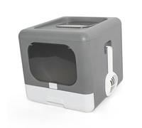 Generic Bac à Litière pour Chat élégant Pliable sans Odeur Design fermé avec Deux Portes pour Chats D'intérieur Durable PP 1 unité (Gris Classique)