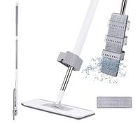 Generic Balai plat à essorage automatique, tête pivotante à 360°, 2 tampons lavables en microfibre, utilisation humide et sèche, sol dur, poignée en acier inoxydable
