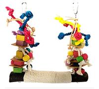 Generic Balançoire à Mâcher pour Perroquet, Blocs de Construction Colorés, Jouet en Corde de Coton pour Oiseaux, Jouet de Balançoire en Cuir Durable pour Mâcher et Fourrage, 25x30CM, Costume pour