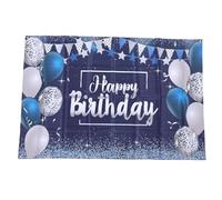 Generic Ballon à Paillettes Joyeux Anniversaire, Toile de Fond de Fête en Forme D'étoile, Bannière Accrocheuse Bleu Marine Argentée, pour Atmosphère Festive, Polyester 39x59 Pouces (39,37 x 59,06
