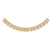 Generic Bannière en Toile de Jute Eid Mubarak, Décoration du Ramadan, Drapeau Suspendu pour Salon, Fenêtre, Couloir, Décoration en Lin, 13x17cm, 2.5M de Longueur (A)