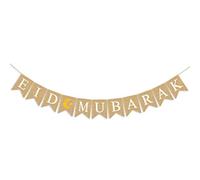 Generic Bannière en Toile de Jute Eid Mubarak, Décoration du Ramadan, Drapeau Suspendu pour Salon, Fenêtre, Couloir, Décoration en Lin, 13x17cm, 2.5M de Longueur (B)