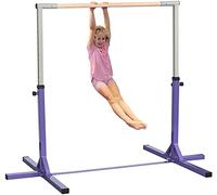 Generic Barre de Gymnastique Barre Fixe de Gymnastique enfan Hauteur Réglable Barre De Tractions Gym Guidon Acier Bois Massif Hêtre, Violet, 200 x 136 x 95-150 cm