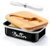 Generic Beurrier en acier inoxydable avec couvercle et couteau multifonction - Beurrier de comptoir antirouille, récipient hermétique pour tartinades, fromage (noir)
